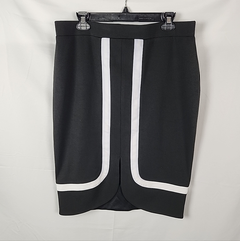 Michel Studio Pencil Skirt Women 14 Black Skirt Stretch Mod Minimalist Curve Hem